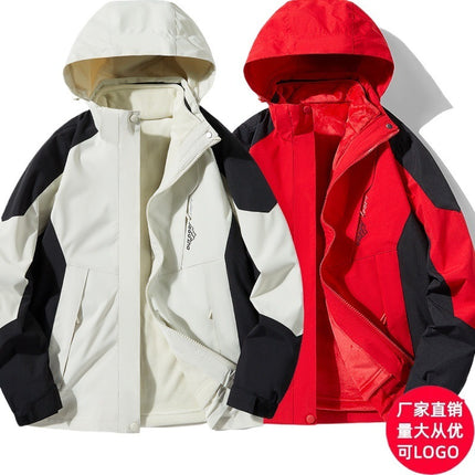 1818 Three-In-One Mink Velvet Outdoor Mountaineering Jacket for Couples, Removable, Thickened, Warm and Windproof Two-Piece Set