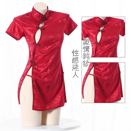 Sexy cheongsam pajamas pure desire to uniform sexy lingerie temptation hot bed satin high split high sense