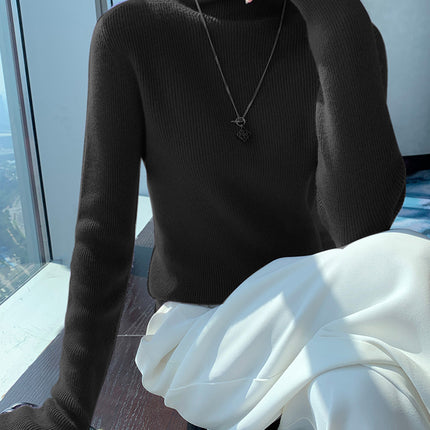 New Autumn and Winter Women's Base Sweater All-match Knit Sweater First-line Garment Piled Collar Solid Color Sweater Inner Riding