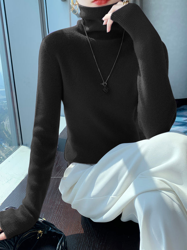 New Autumn and Winter Women's Base Sweater All-match Knit Sweater First-line Garment Piled Collar Solid Color Sweater Inner Riding