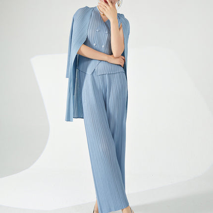 Fashionable Suit for Women, High-End Three-Piece Set, High-End Temperament, Commuting Design, Pleated Miyake Outfit, Complete Set