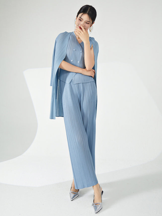 Fashionable Suit for Women, High-End Three-Piece Set, High-End Temperament, Commuting Design, Pleated Miyake Outfit, Complete Set