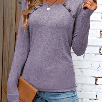 European and American Cross-Border 2024Temu Amazon Hot New Products Spring, Autumn and Winter Square Collar Button Casual Sweater Long-Sleeved T-Shirt