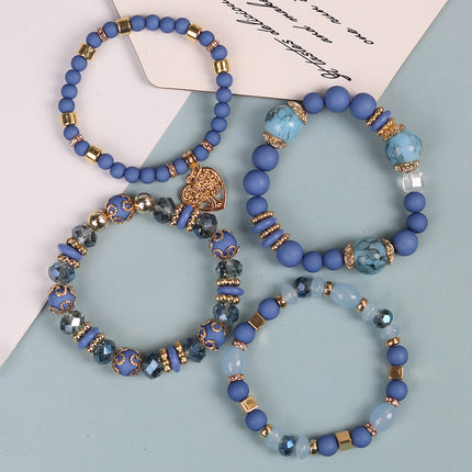 European and American Hot Sale Bohemian Style Multi-layer Hollow Love Pendant Tassel Bracelet suit Glass Beads Multi-layer Jewelry