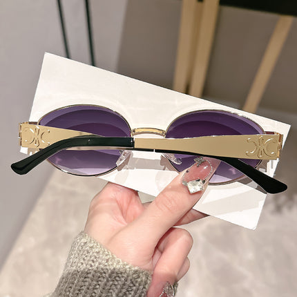 Round Frame Metal Sunglasses Women's High Sense Women's Driving UV Protection Photographing Sunglasses Trendy Retro Fashion Small Frame