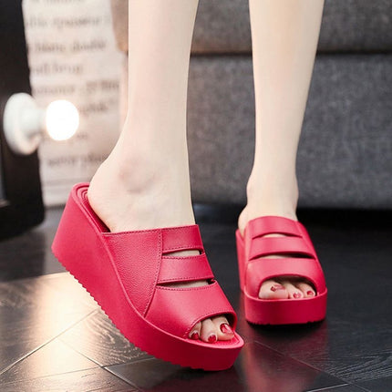 High-Heeled Slippers for Women's Summer Outer Wear Thick-Soled Bathroom Bathing Home Use Wedge-Heeled Platform Heightening Cut Out Non-Slip Sandals