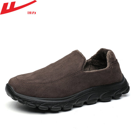 Domestic Men's Cotton Shoes, Slip-On Warm Shoes, Winter Fleece-Lined Thickened Lazy Shoes, Non-Slip Casual Shoes, Dad Shoes