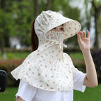 Rice white flower-sunscreen hat / Free size