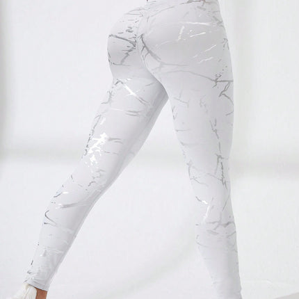 European and American Style Gold-Stamped Yoga Pants for Women, High-Waisted, Butt-Lifting, Sun-Protective, Sports Cropped Pants, Trendy Tight-Fitting Quick-Dry Training Fitness Pants