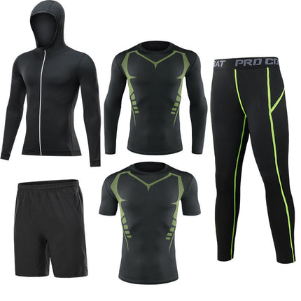 Fitness clothing five-piece men's fitness clothing elastic sports tights quick-drying base training elastic clothing gym
