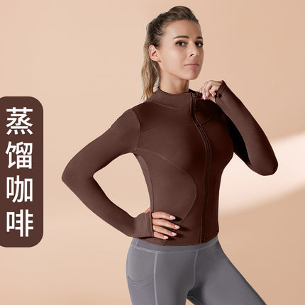High-Elastic Stand-Up Collar Tight-Fitting Yoga Jacket, Slim-Fitting, Slimming, Fitness Running, Moisture-Wicking and Sweat-Wicking Women's Sports Yoga Jacket
