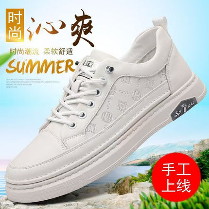 Genuine Leather 2024 Summer White Sneakers Men's Casual Shoes Trendy Versatile Sports Sneakers Breathable Cowhide Shoes Men's Comfortable