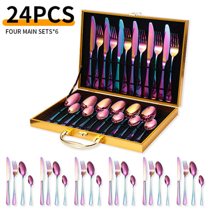 Cross-border Amazon stainless steel tableware 24 pieces suit Western tableware steak knife fork spoon gift box tableware suit