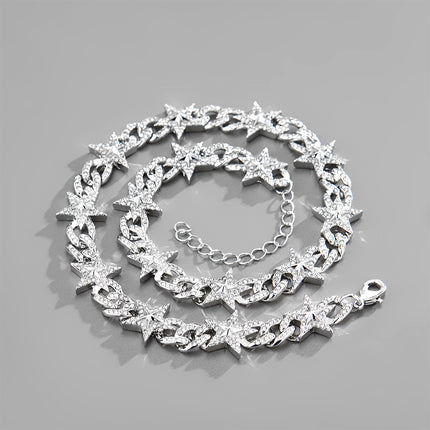 European and American Fashion Explosions Niche Design Star Necklace Personality Diamond Cuban Chain Street Trend All-match Chain