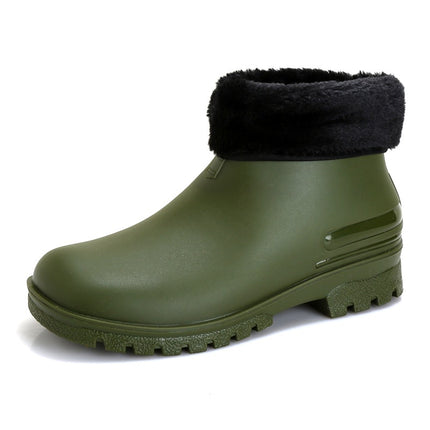 Cross-border Japanese Rain Shoes Women's Adult Non-slip Short Rain Boots Kitchen Work Waterproof Platform fleece-lined Water Shoes Women