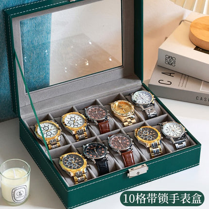 2025 New Leather Watch Box Storage Box with Lock Home Watch Organizer Display Box Mechanical Watch Jewelry Box