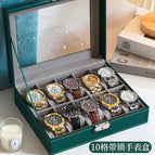 10-digit green watch box with lock (grey plush inside)