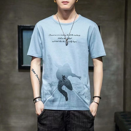 Short-Sleeved Men's Thin Simple 2024 T-Shirt New Loose Round Neck Summer Ins Trendy Hong Kong Style Student Male Street Stall Wholesale