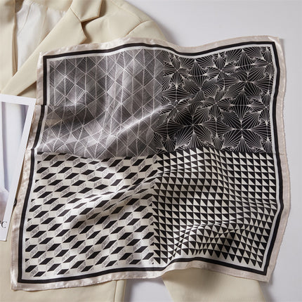 100% Silk Scarf Spring New Black Silkworm Silk 53cm Small Square Scarf Advanced Sense White Scarf