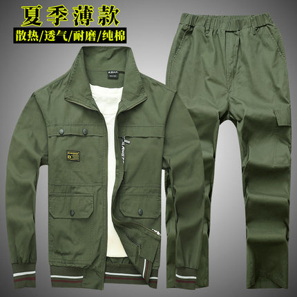Wear-resistant work clothes suit men's work protection clothing autumn and winter thickened welding anti-scalding construction site tooling work uniform