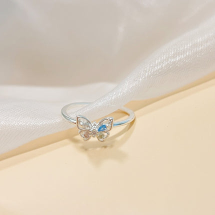 Chen 17 S925 sterling silver color diamond butterfly ring zircon ring ring open ring rhinestone personality female niche design