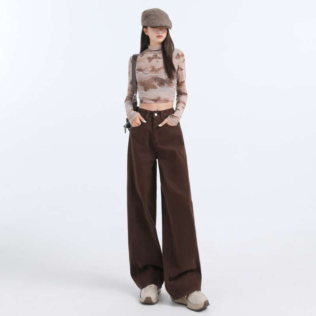 Wholesale Dropshipping Autumn and Winter Versatile Three-Dimensional Cut Contrasting Color Line Scimitar Pants Jeans Women's Loose Design Banana Pants