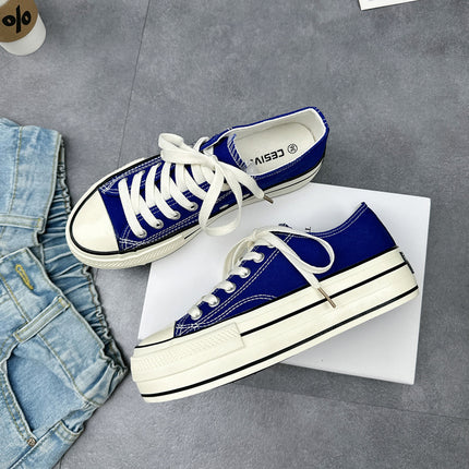 Summer Thin Thick-Soled Canvas Shoes for Women, Low-Top Women's Shoes, 2025 New Versatile Shoes, Spring and Autumn Height-Increasing Casual Shoes