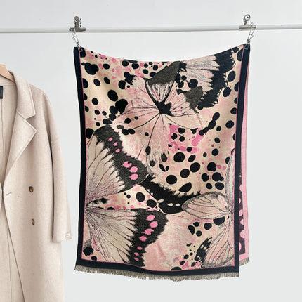 Sweet Leopard Print Butterfly New Autumn and Winter Thickened Shawl Scarf for Women, Winter High-End Elegant Office Air Conditioning Blanket