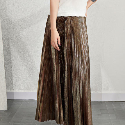 Original Design New Style Stylish Stretch Waist Pleated Skirt Metal Wire Summer Draping Smart A- line Skirt for Women