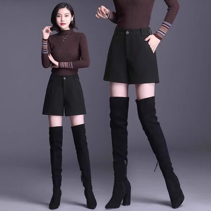 Suit Shorts Women's Spring and Autumn 2025 New Outer Wear High Waist Woolen Pants plus size chubby girl Casual Shorts Explosion Slim