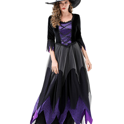 Halloween Cosplay Witch Costume Vampire Black Purple Dress Magic Witch Stage Role Play