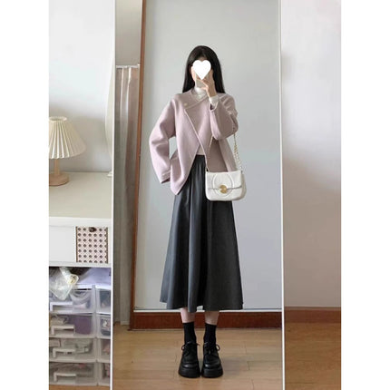Autumn and Winter Small Tea Style Wear Pink Woolen Coat Skirt Small Chanel Style High-end Two-piece Suit for Women