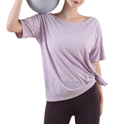 Summer New Style Mesh Yoga Suit Quick-drying Breathable Loose Slimming Short-sleeved Sports Blouse Yoga Top Fitness Suit