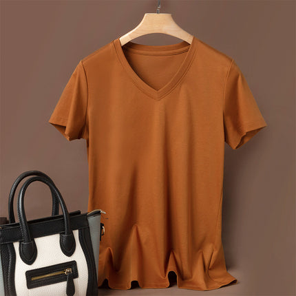Pure 80-Count Double-Sided Mercerized Cotton Short-Sleeved T-Shirt Women's Cotton Loose 2023 Age-Reducing Short Black Technology White T-Shirt Trendy