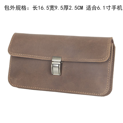 Retro European and American style leather mobile phone waist bag men's horizontal belt mobile phone bag crazy horse leather first layer cowhide bag batch