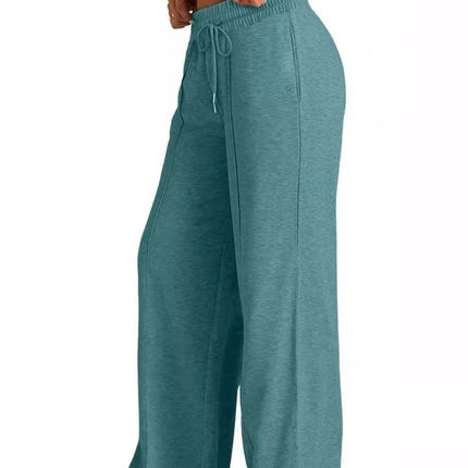 Cross-Border Export Amazon Temu2024 Spring and Summer European and American Style Pure Color Casual Wide-Leg Drawstring Elastic Waist Sweatpants