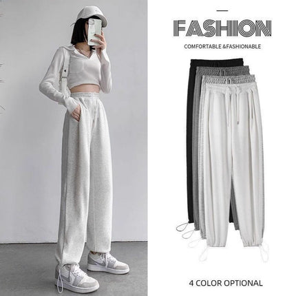 Drawstring Convertible Sweatpants for Women, Spring and Autumn 2025 New Style, Loose Casual American Style, White and Gray, Petite Straight-Leg Sweatpants