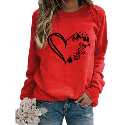 Love Camping Printed Round Neck Jacket Sweatshirt European Size Women's Coat Long Sleeve Cross-border Autumn and Winter Foreign Trade Supply