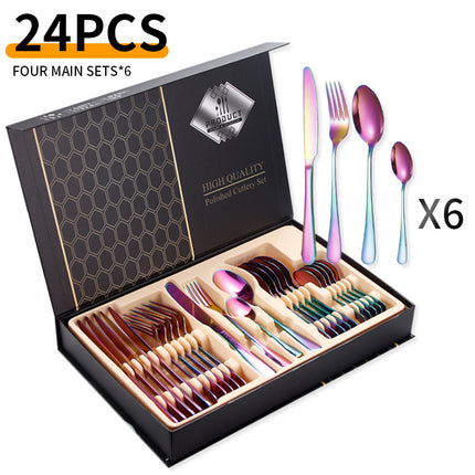 Cross-border Amazon stainless steel tableware 24 pieces suit Western tableware steak knife fork spoon gift box tableware suit