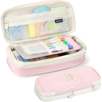 in stock Multi-layer Canvas Retractable Pencil Case Korean Simple High School Student Macaron Color-block Variable Large Capacity Pencil Case