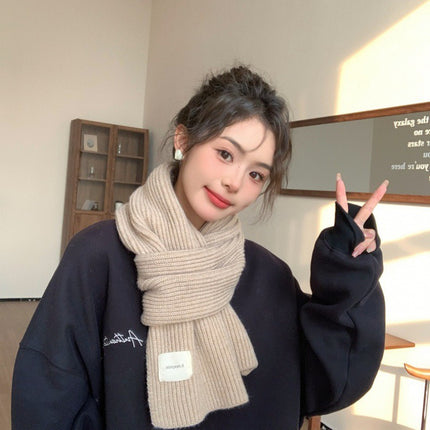White Scarf Women's Winter Red Wool Thickened Knitted Warm Scarf 2023 New Korean Style All-match High-end Sense