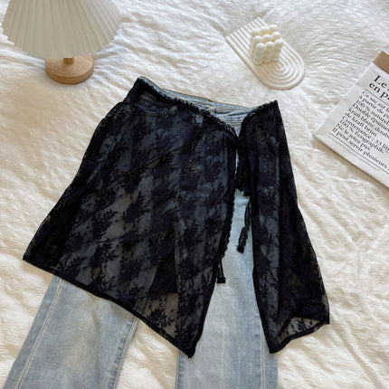 Niche Original Design Korean Lace Gauze Skirt Lace Fart Curtain Apron Women's Stacked Strap Skirt All-match Cover Lace