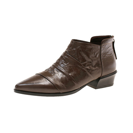 First-Layer Cowhide Pointed Toe Nude Boots for Women 2025 Autum New Flats-Soled Elegant Single Boots Niche Design Versatile Leather Boots