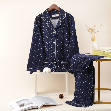 Brushed pajamas women's Japanese-style cotton flannel Spring and Autumn new warm non-printed same style outdoor home wear suit