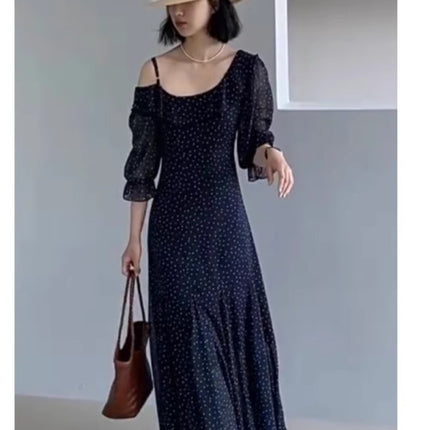 [in stock] 2515 chubby girl design ruffled wave dress women's summer vacation waist chiffon skirt