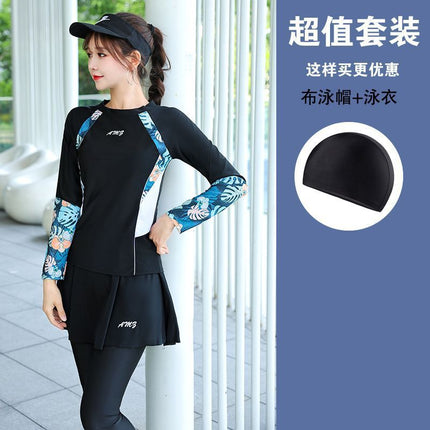 Conservative Swimsuit for Women 2025 New Slim Split Wetsuit Covering Belly Long-Sleeved Pants Sun Protection Two-Piece Set Large Size
