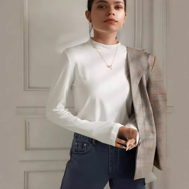 Base Shirt Slim-fit Body Suit T-shirt Base Shirt Women's Spring and Autumn Round Neck Solid Color Base Shirt Slim-fit Top