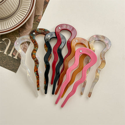 A Diamond Acetic Acid U-Shaped Wave Hair Hairpin Disc Hair New Chinese Style National Style Hair Hairpin Hair Accessories Gentle All-Match New Style