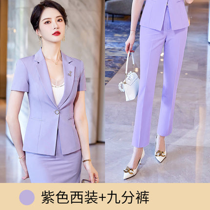Small Suit Jacket Slim-fit Professional Suit suit Temperament Short-sleeved Thin Jewelry Store Work Clothes Dress Women