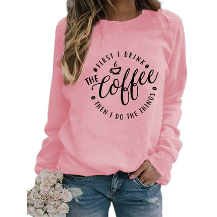 Foreign trade supply coffee coffee printed round neck jacket sweater European size ladies coat long sleeve cross-border autumn and winter